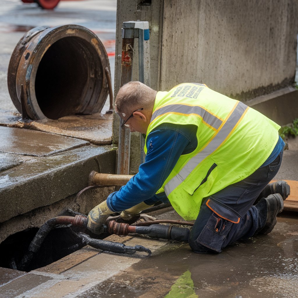 Technician performing sewer camera inspection to determine if sewer repair or replacement is the best option.