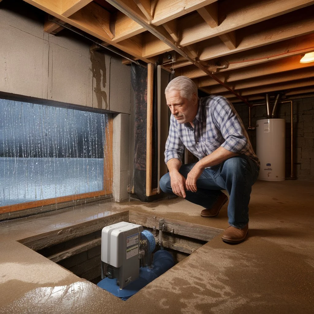 Homeowner monitoring a basement sump pump during heavy rain to check how long should a sump pump run