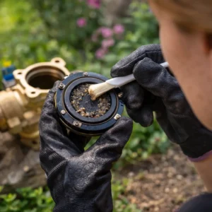 Cleaning debris from a double check valve assembly component to restore proper backflow preventer operation