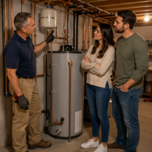 Expansion tank above a water heater showing how an expansion tank works in a plumbing system