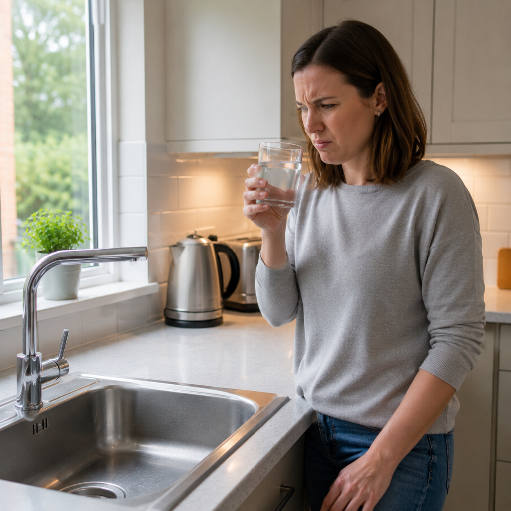 The homeowner tastes the water and notices an unusual metallic flavor.