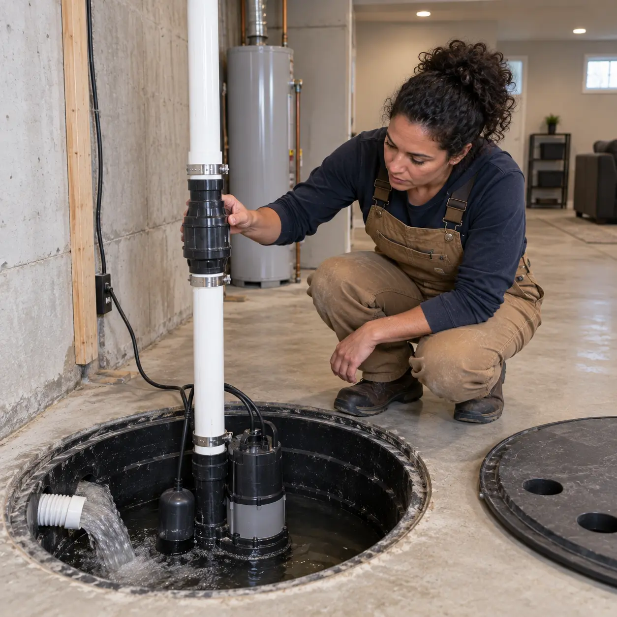 Submersible sump pump removing water from an Ann Arbor basement.