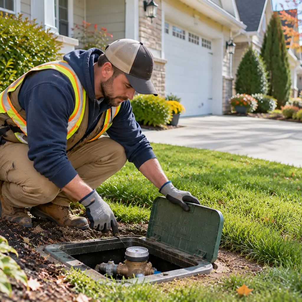 Underground water line exposed during residential excavation work.
