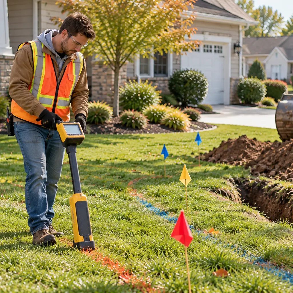 Protective trench box provides safer conditions during residential excavation work.